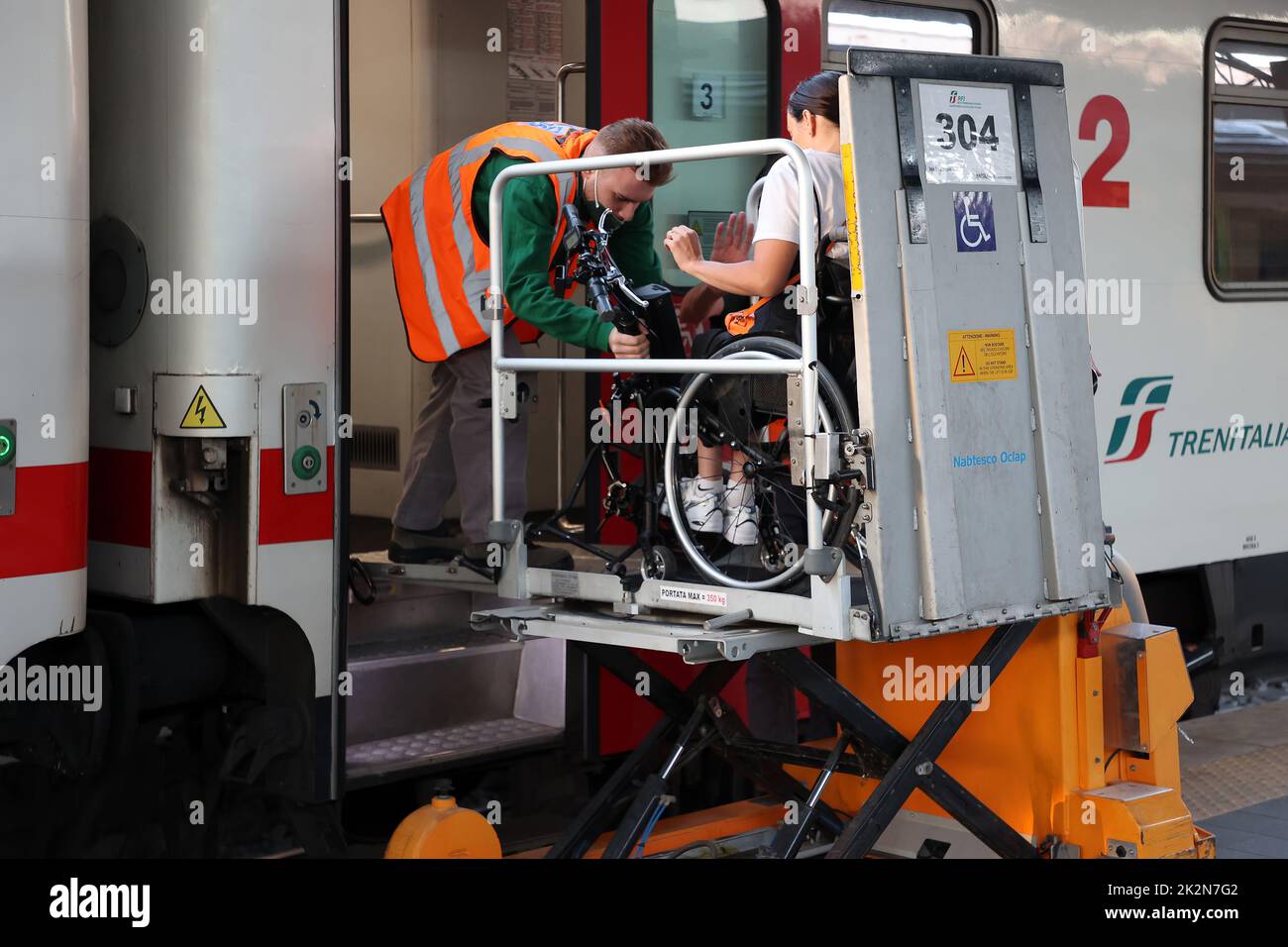 Naples, Italy September 21, 2022 In the train station a disabled