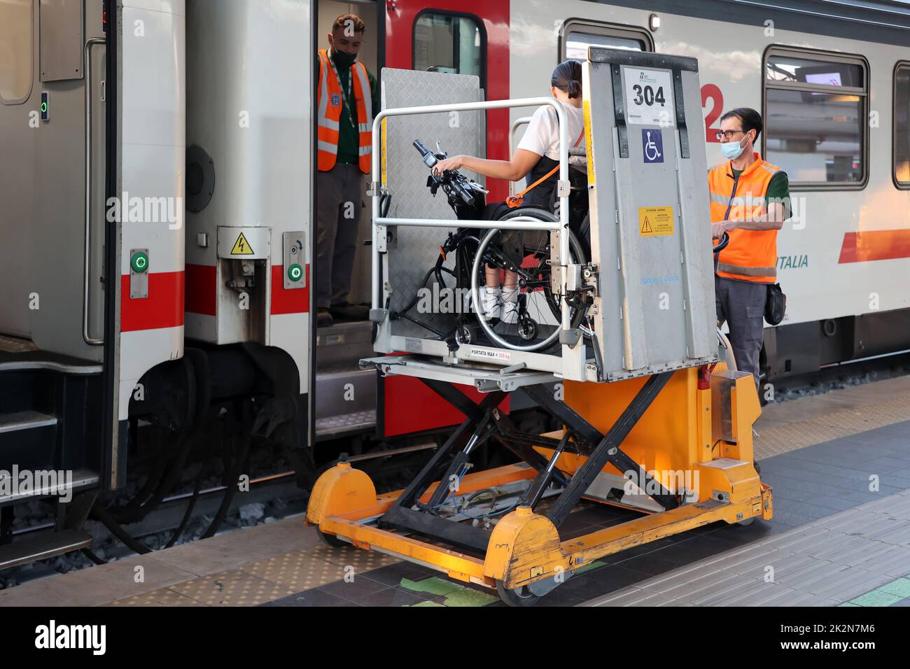 Naples, Italy September 21, 2022 In the train station a disabled