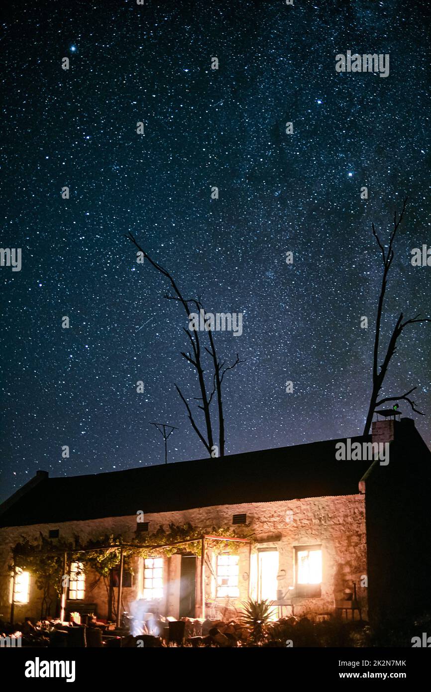 Leave the lights on, Im coming home. Shot of a house in the countryside