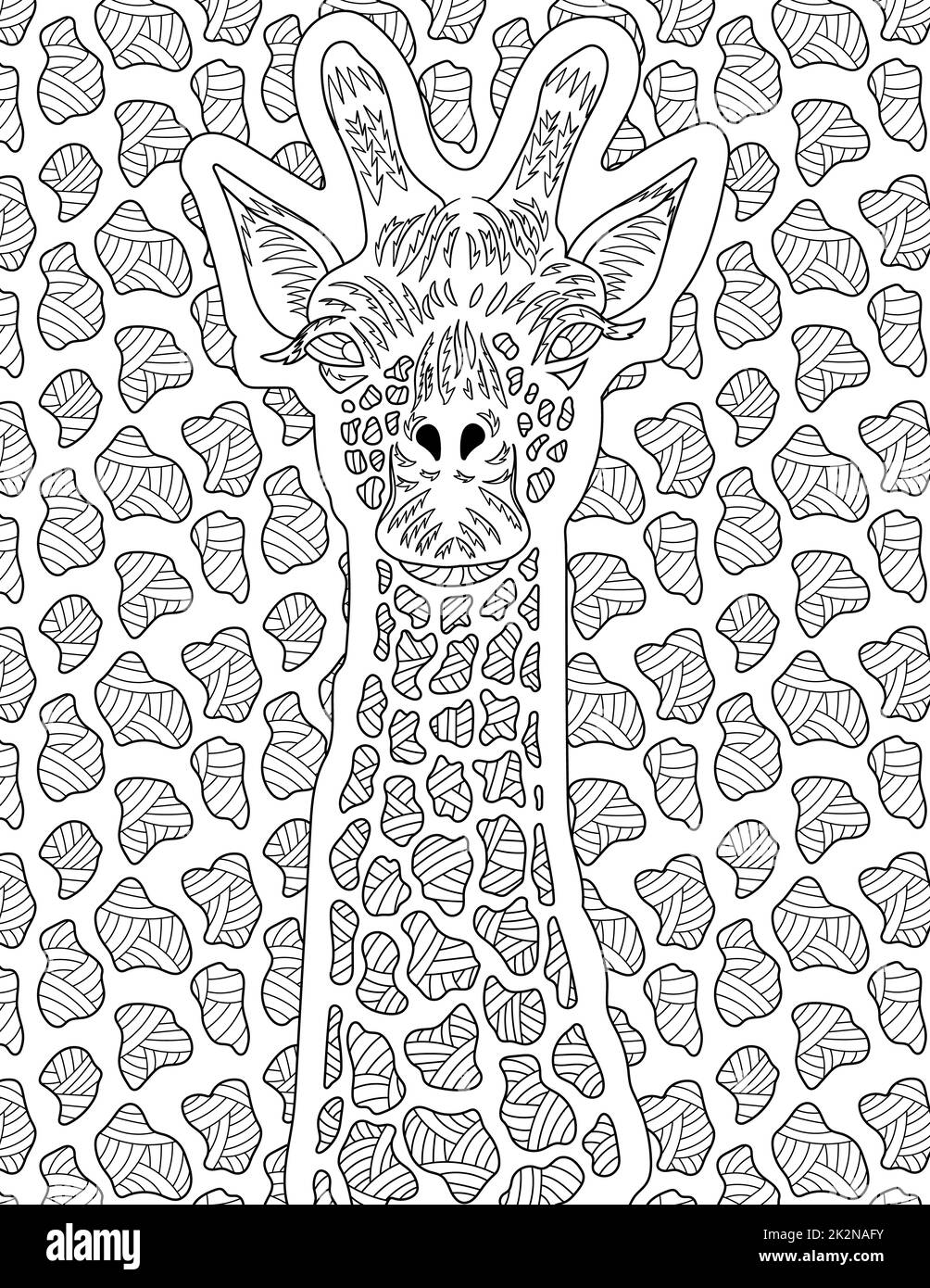 Abstract vector line drawing giraffe camouflaging patterned background. Digital lineart image tall neck animal textured. Outline artwork design textured creature. Stock Photo