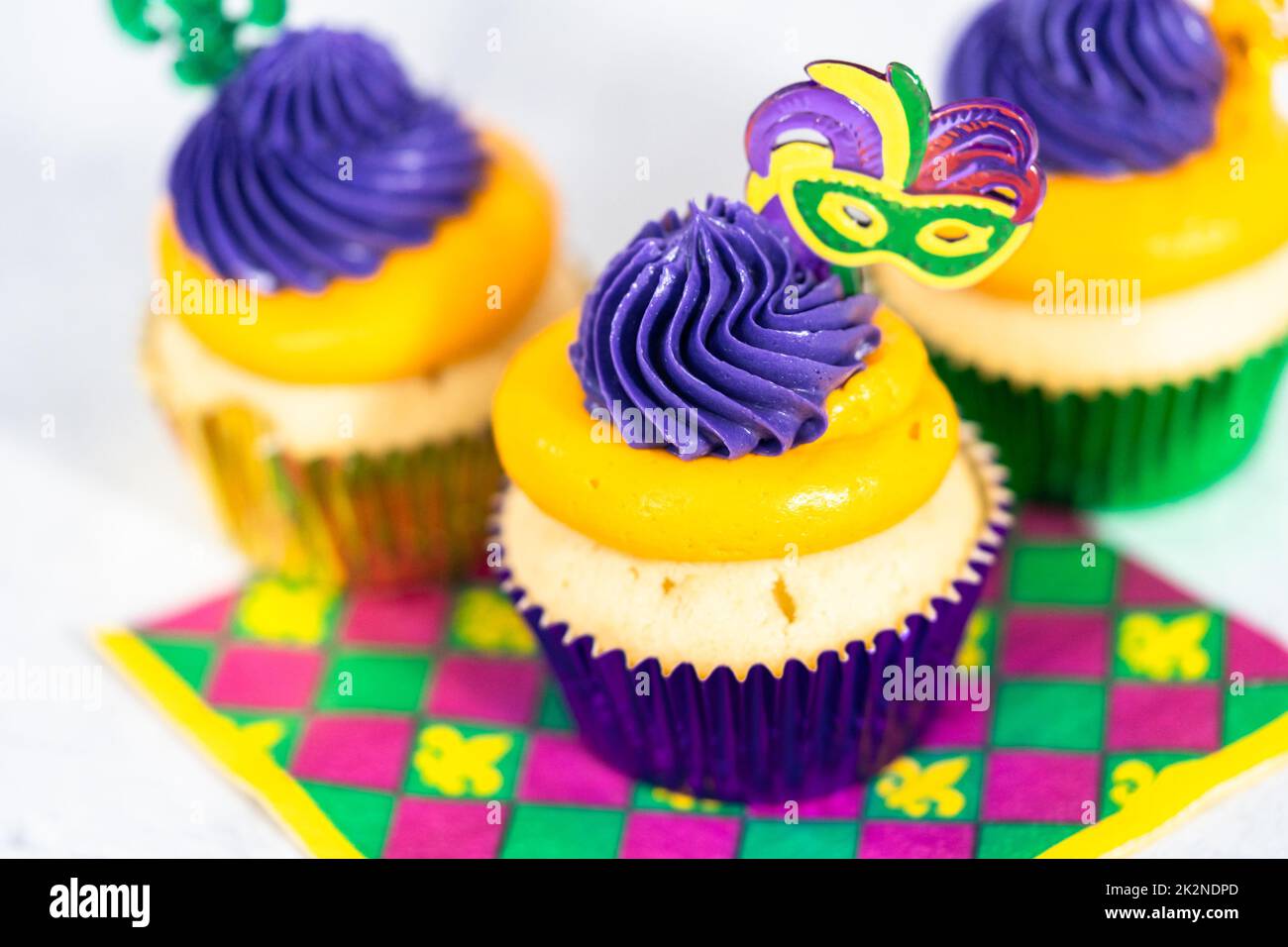 Mardi Gras cupcakes Stock Photo