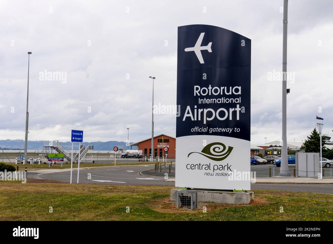 Rotonua regional airport  in Rotonua  on New Zealand's North Island, in the Bay Stock Photo