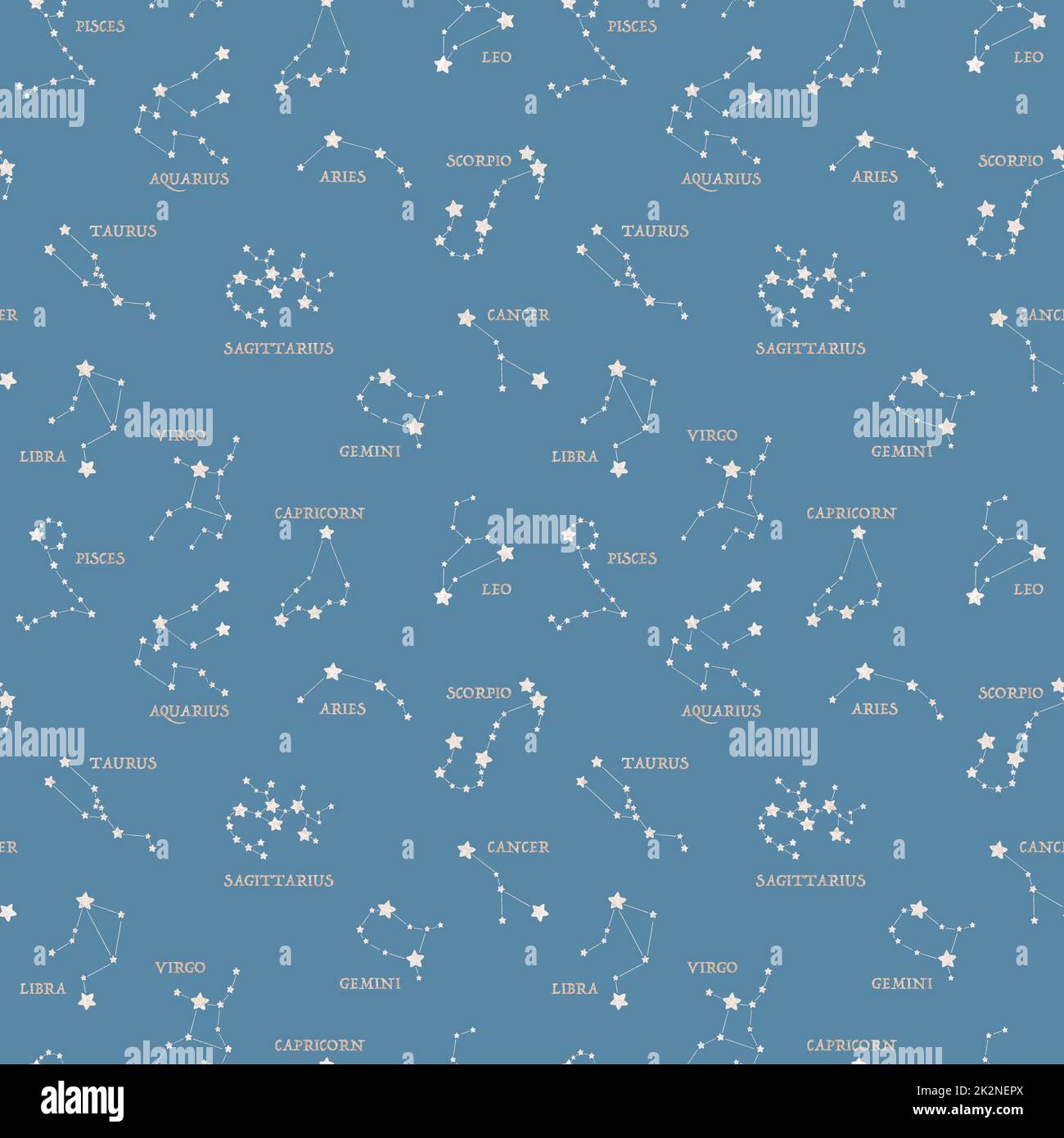 Zodiac constellations seamless pattern. Hand drawn pattern Stock Photo ...