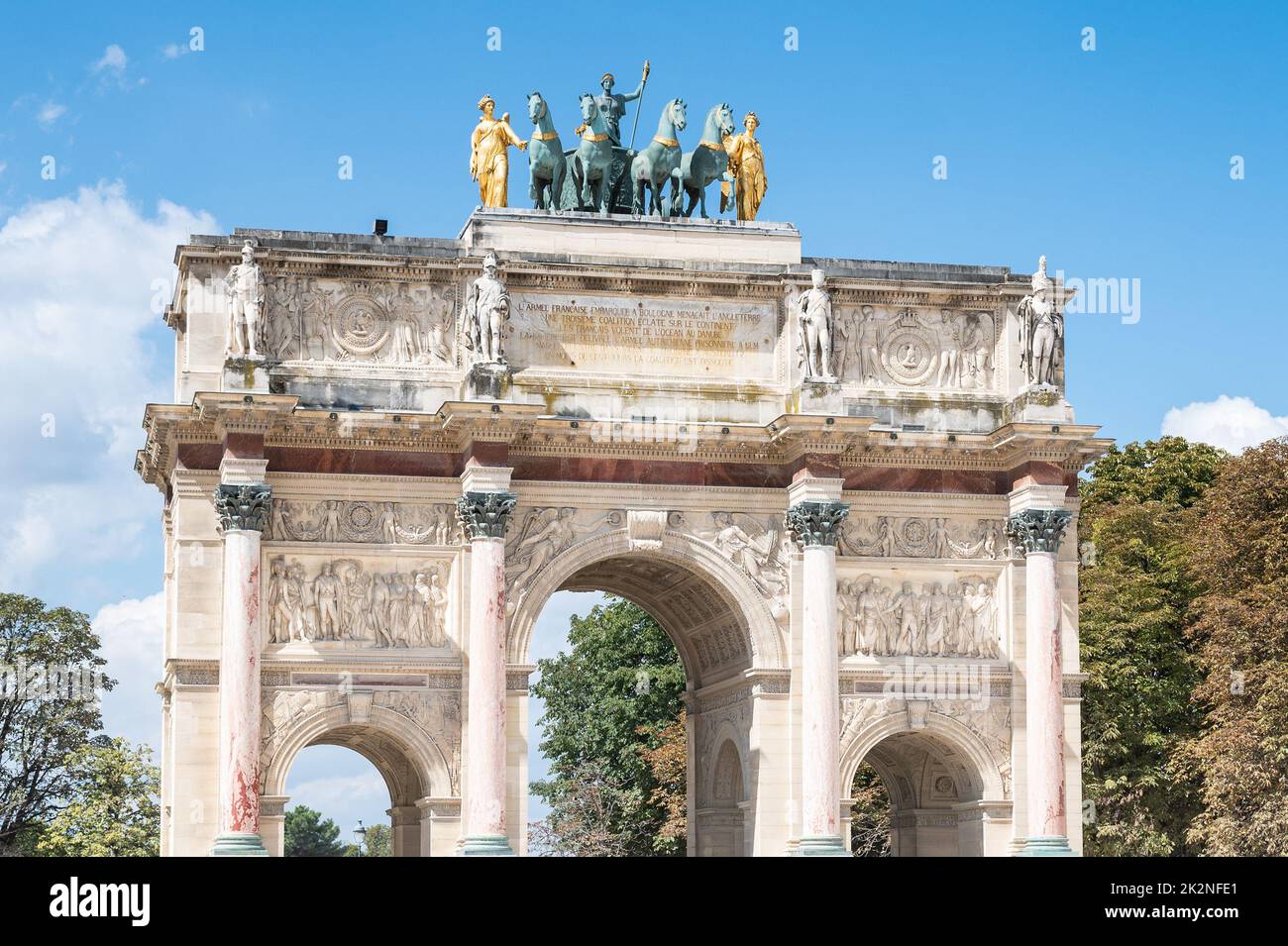 View of the Arc de Triomphe du Carrousel, a triumphal arch in Paris ...