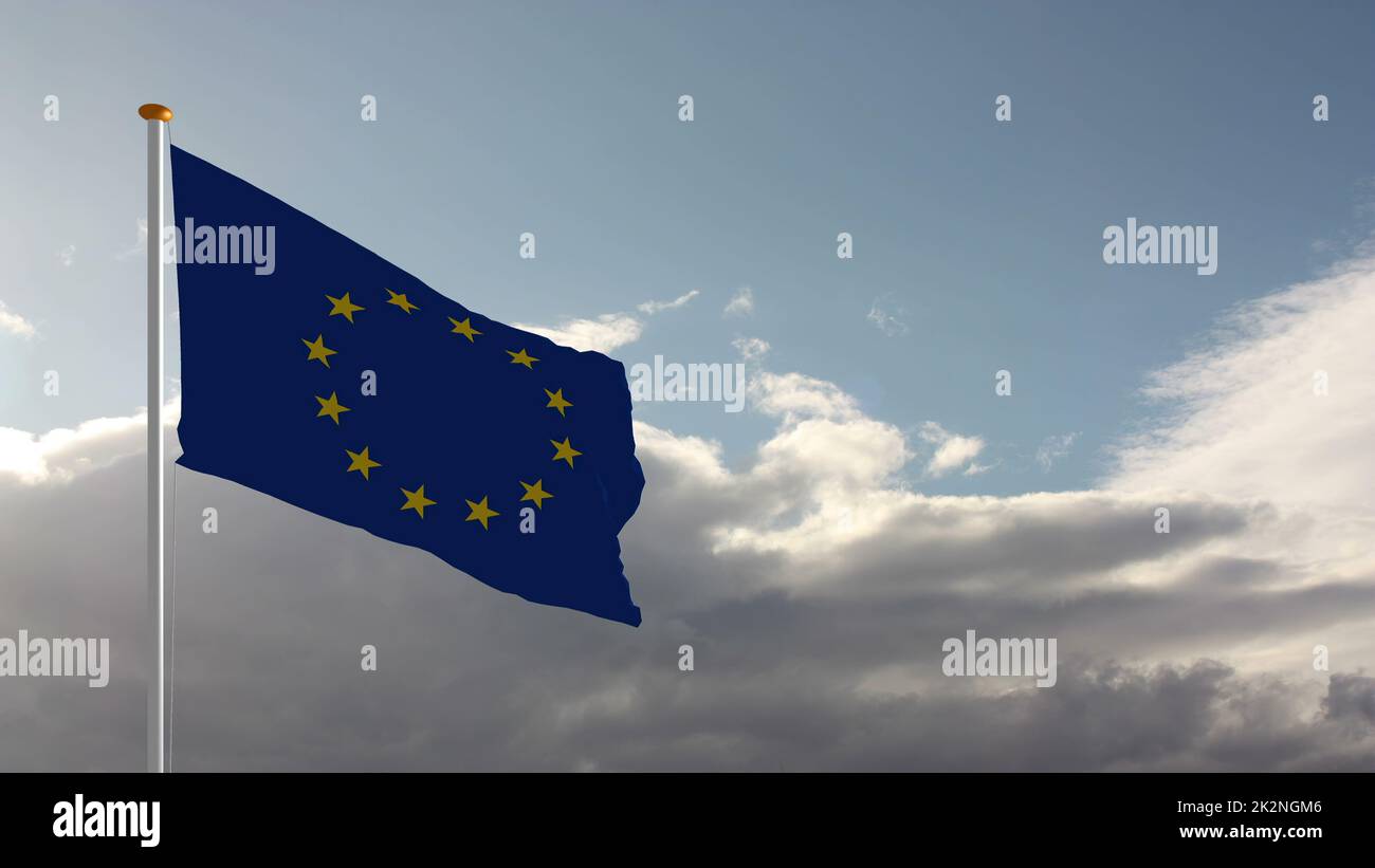 EU Flag waving against clouds Stock Photo