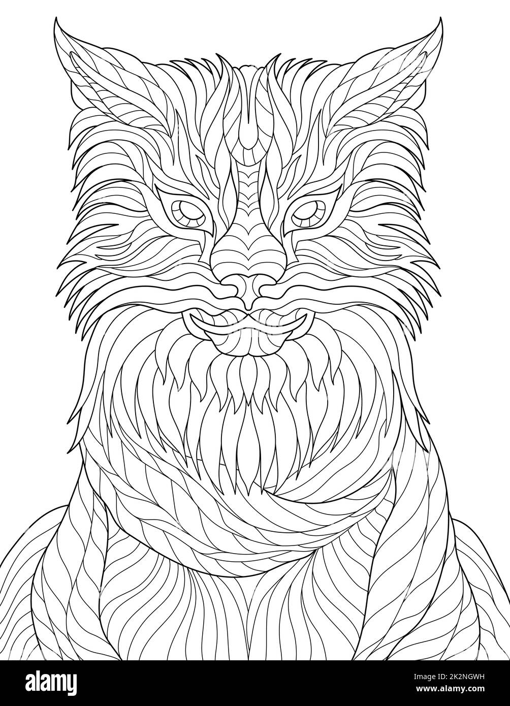 Abstract vector line drawing mythical dragon having scarf. Digital lineart image patterned unusual animal wearing shawl. Outline artwork design textured creature. Stock Photo