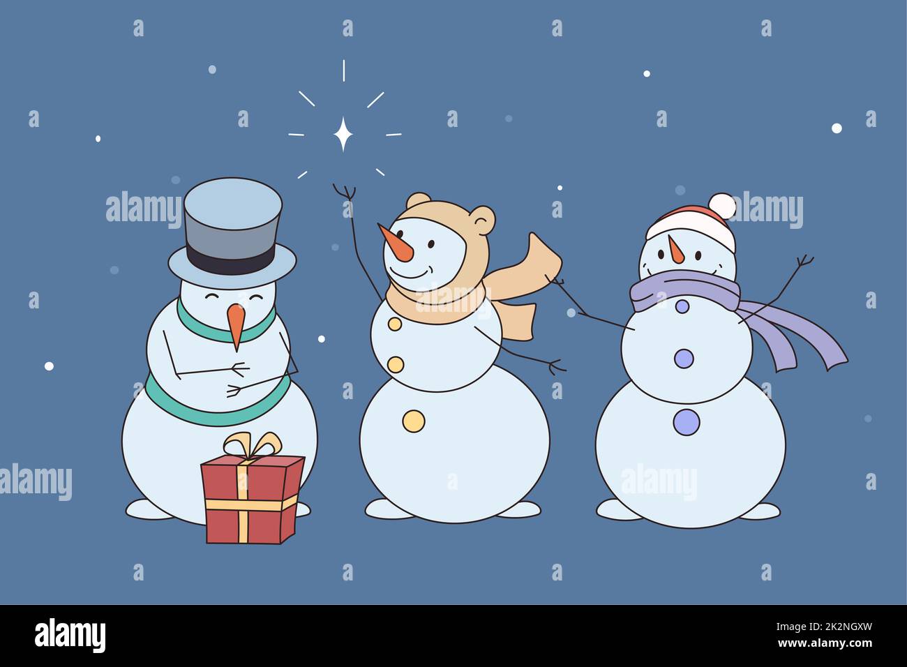 Happy snowmen in hats for happy new year holidays Stock Photo - Alamy