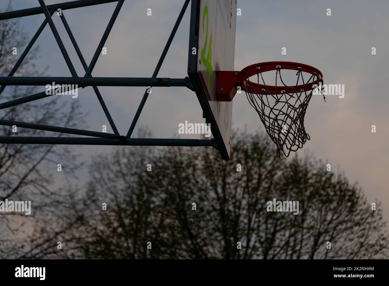Basketball hoop and net on a goal post outdoors Stock Photo