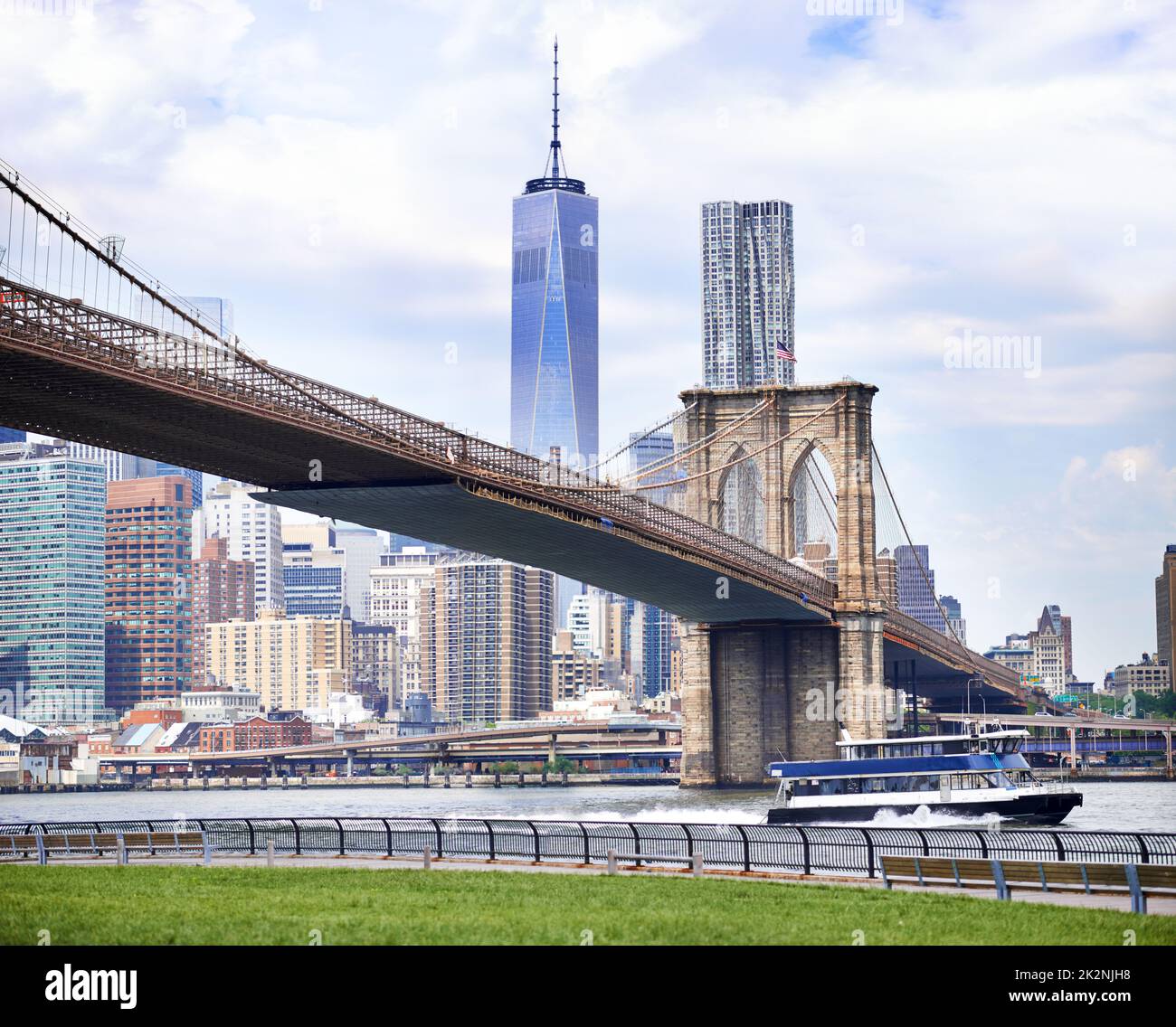 Beauty in bridges. Cropped shot of a large suspension bridge over a river. Stock Photo