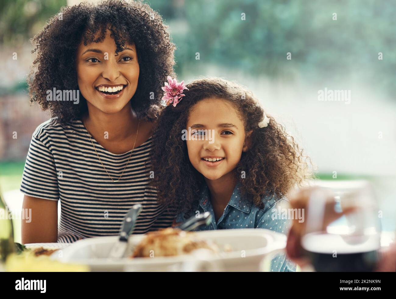 Like mother like daughter. Portrait of a beautiful mother and daughter posing together during a family gathering at home. Stock Photo