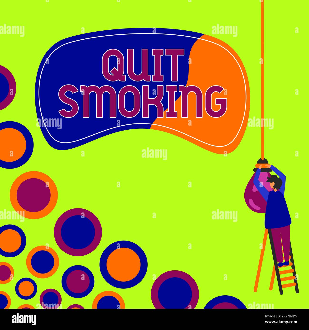 Text caption presenting Quit Smoking. Internet Concept Discontinuing or stopping the use of tobacco addiction Businessman Standing Ladder Fixing Light Bulb Generating New Futuristic Ideas. Stock Photo