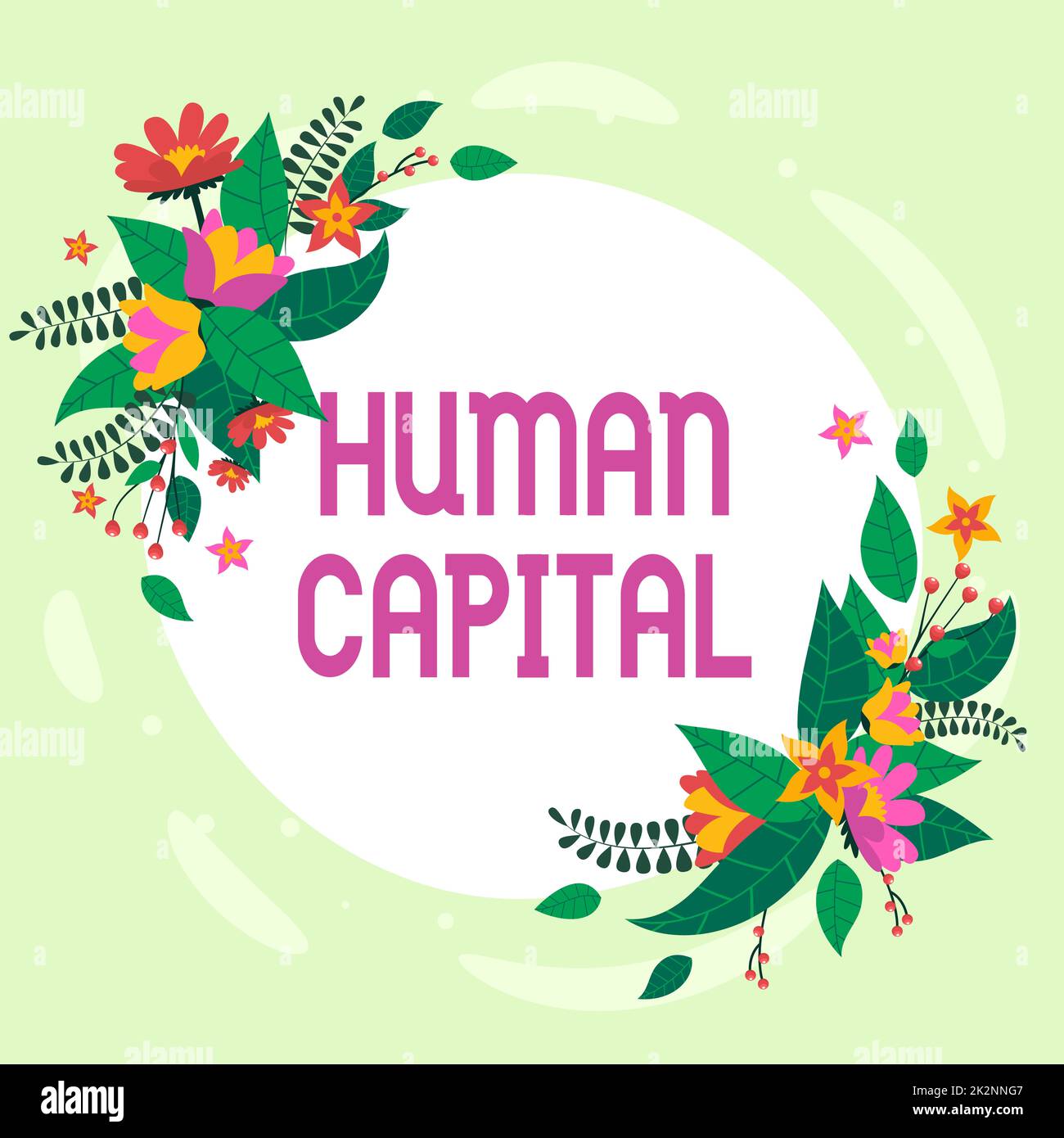 Conceptual caption Human Capital. Internet Concept Intangible Collective Resources Competence Capital Education Blank Frame Decorated With Abstract Modernized Forms Flowers And Foliage. Stock Photo