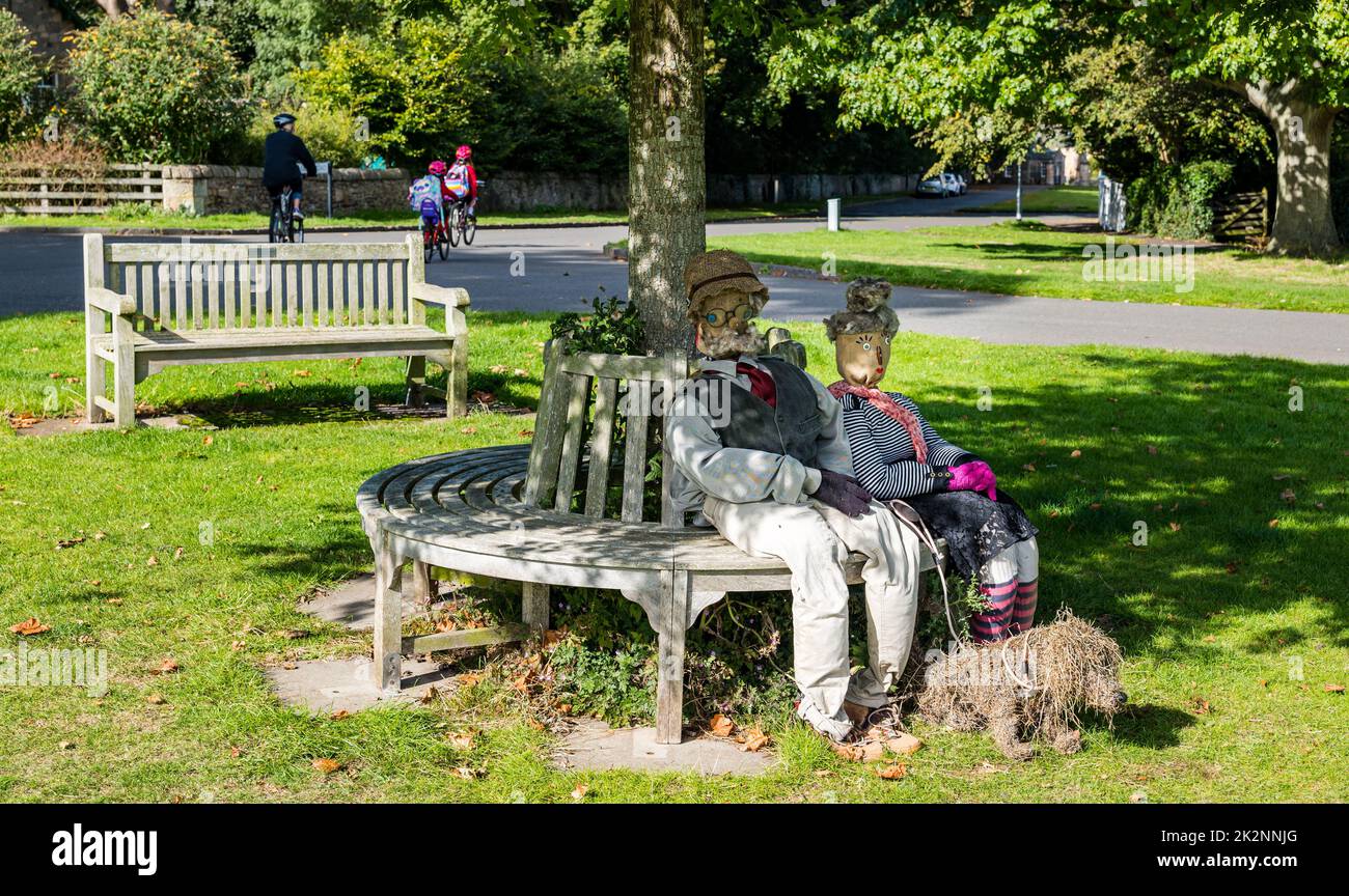 Dirleton, East Lothian, Scotland, UK, 23rd September 2022. Scarecrow Trail: the second trail this year has 18 scarecrows around the village. Pictured: a fabulous scarecrow on the village green. Credit: Sally Anderson/Alamy Live News Stock Photo