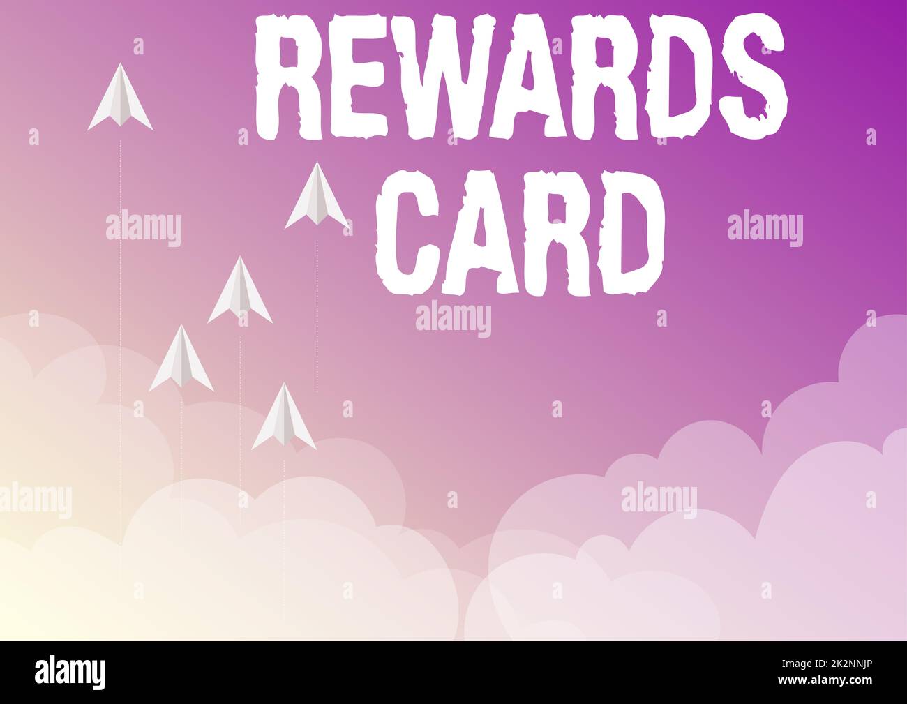 Handwriting text Rewards Card. Concept meaning Help earn cash points miles from everyday purchase Incentives Five paper airplanes flying up sky surrounded with clouds achieving goals. Stock Photo