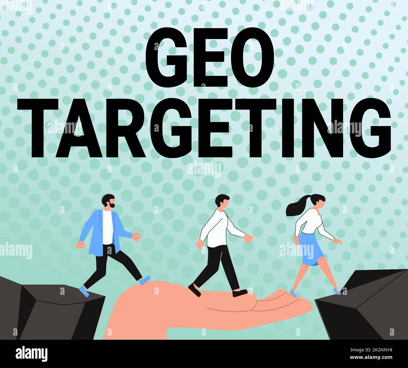 Conceptual caption Geo Targeting. Internet Concept Digital Ads Views IP Address Adwords Campaigns Location Arrows Guiding Two Collaborating Colleagues Towards Better Financial Plan Stock Photo