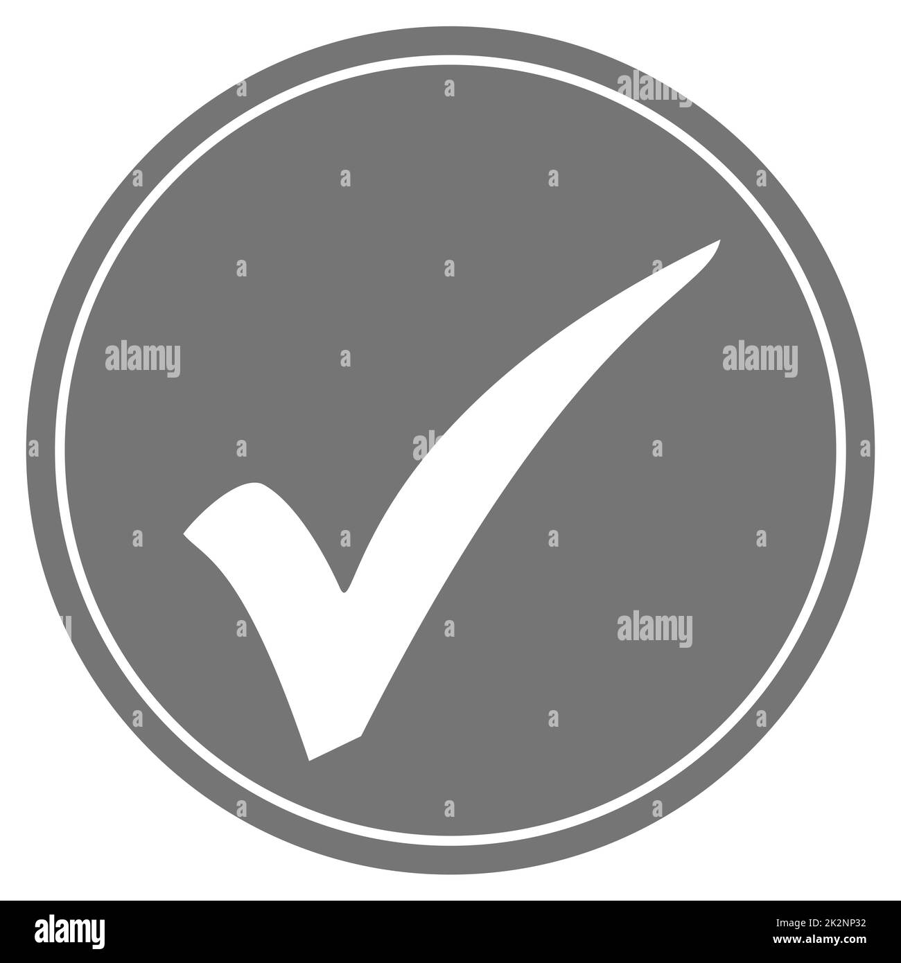 Check Mark Symbol on grey Button with white frame Stock Photo