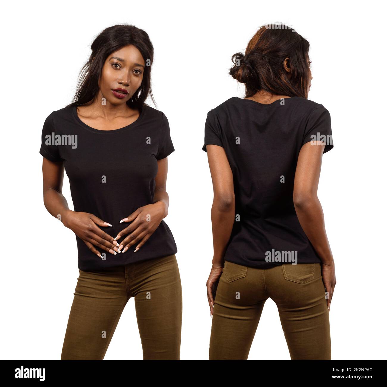 Young black woman wearing blank black shirt Stock Photo