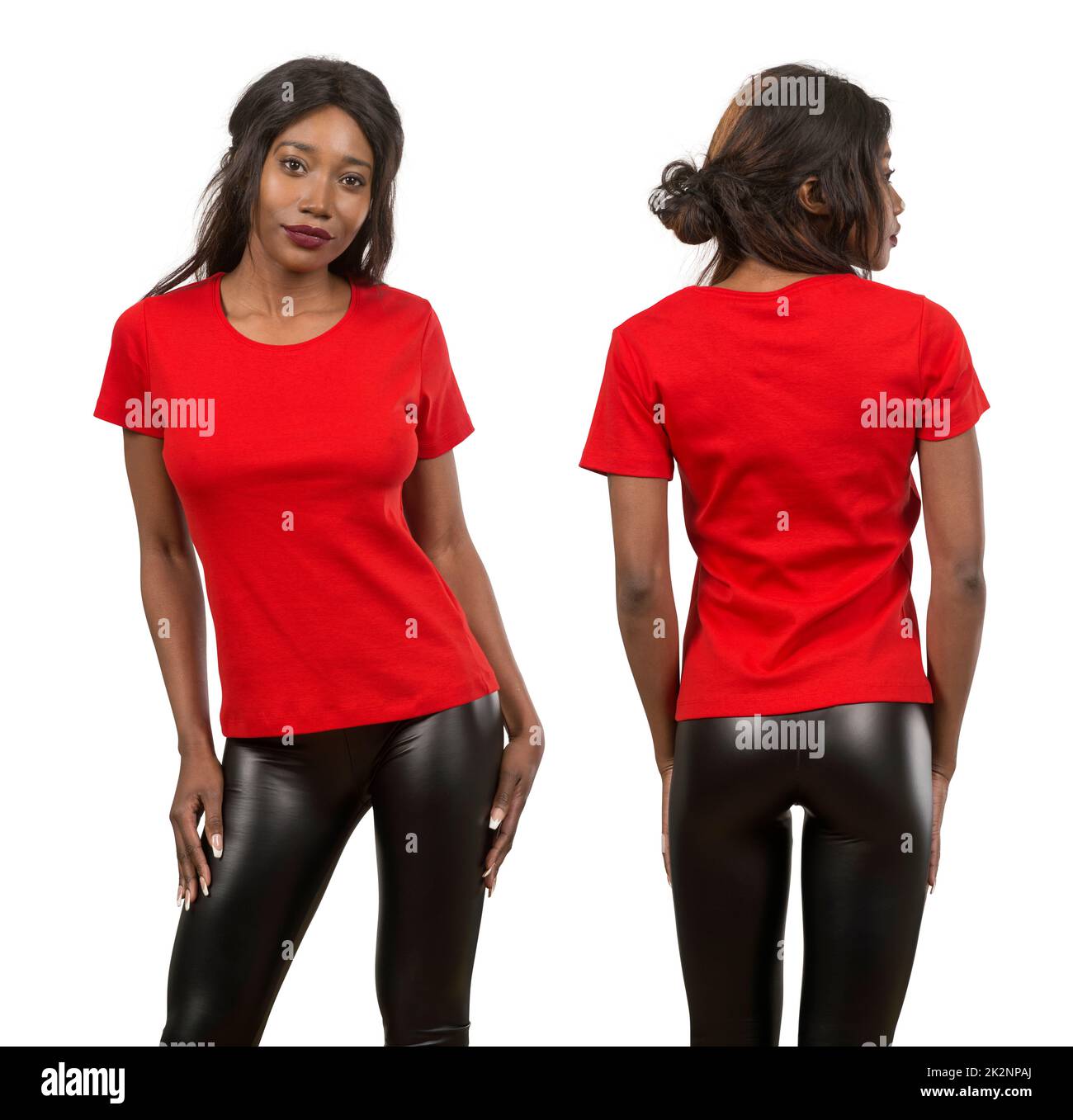 Young black woman wearing blank red shirt Stock Photo