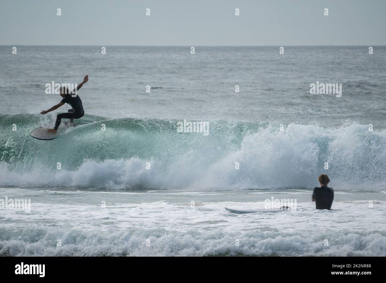 An aerial view of surfer riding surfboard in ocean Stock Photo Alamy