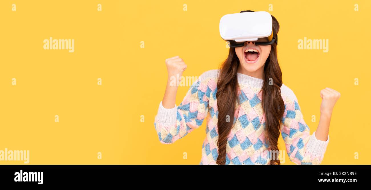 child in virtual reality goggles. modern wireless technology. childhood