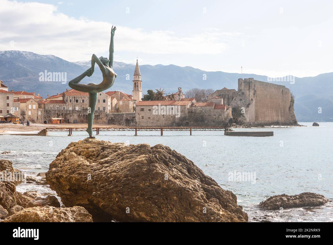 Ballerina Sculpture in Budva Coastline, Montenegro Stock Photo