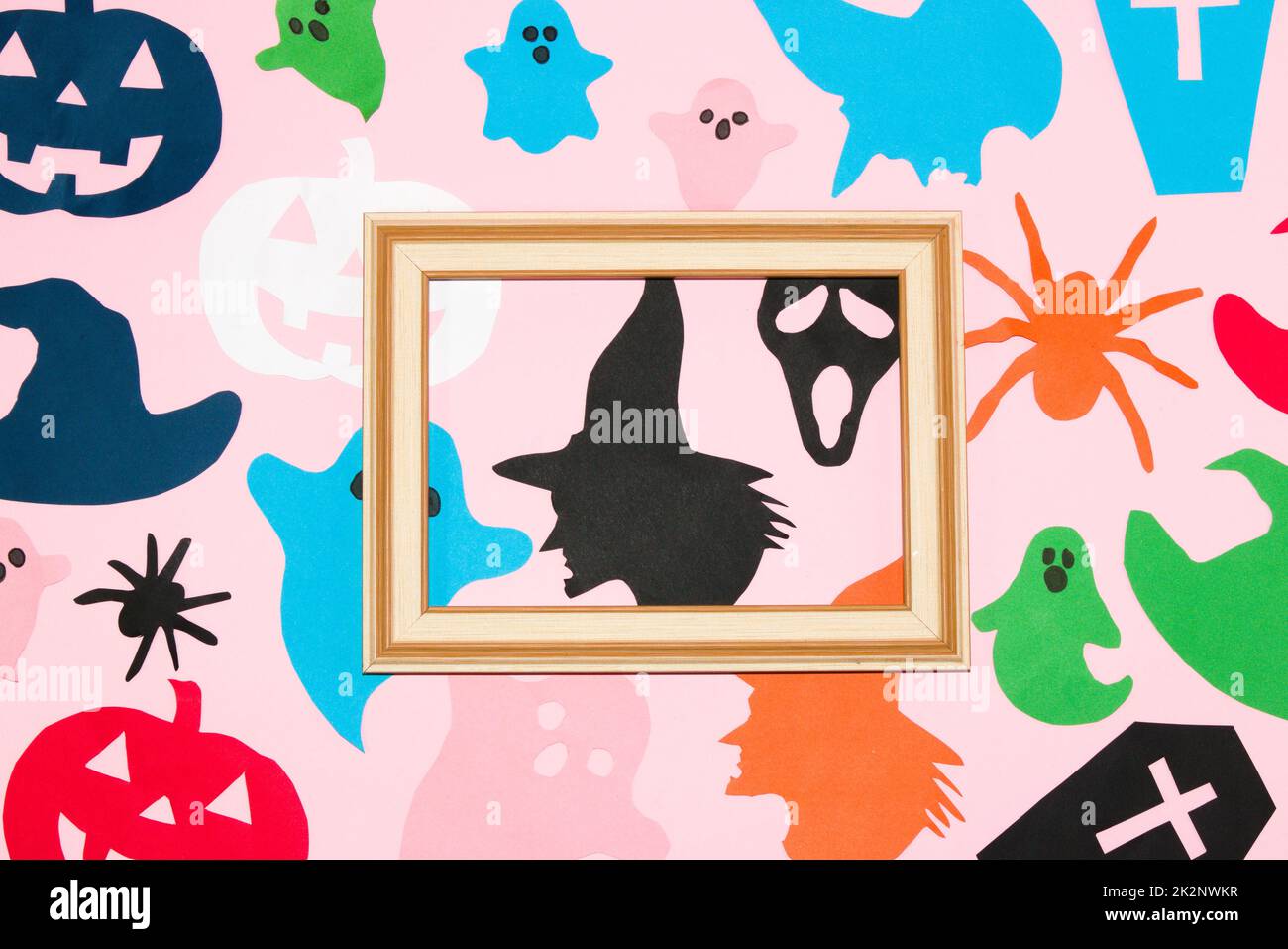 creative halloween background with wooden frame as copy space ...