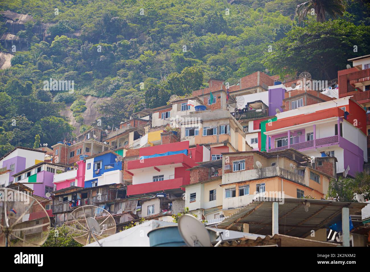 Mountainside housing. Shot of slums on a mountainside in Rio de Janeiro, Brazil. Stock Photo