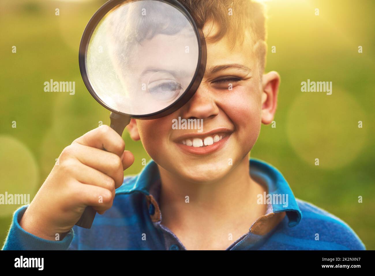 My, what big eyes you have. Shot of children playing outside. Stock Photo