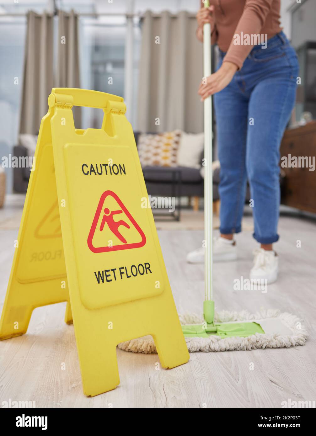 Wet Floor Sign With Mop Stock Photo - Download Image Now - Mop