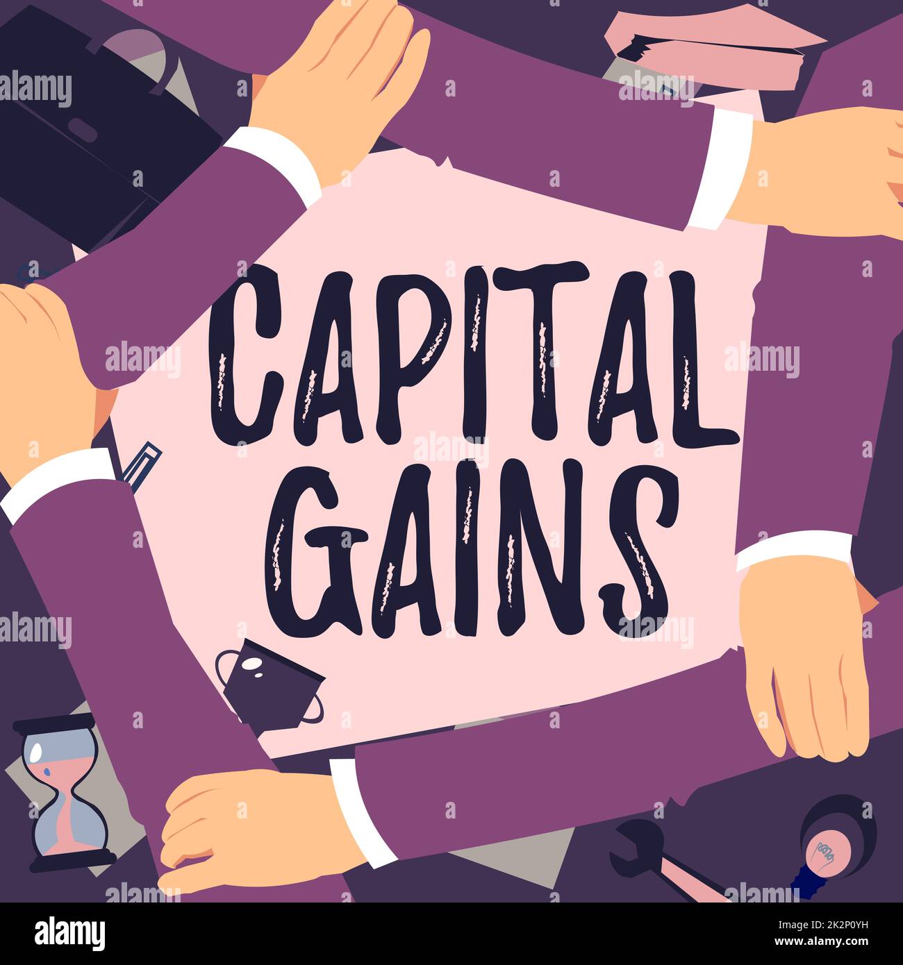 Conceptual caption Capital Gains. Business showcase Bonds Shares Stocks