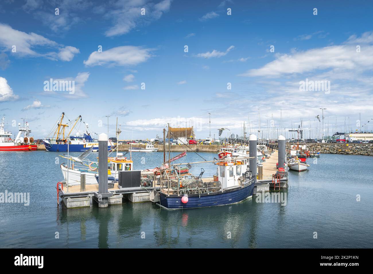 Small fishing boats moored in Howth harbour, Dublin, Ireland Stock Photo