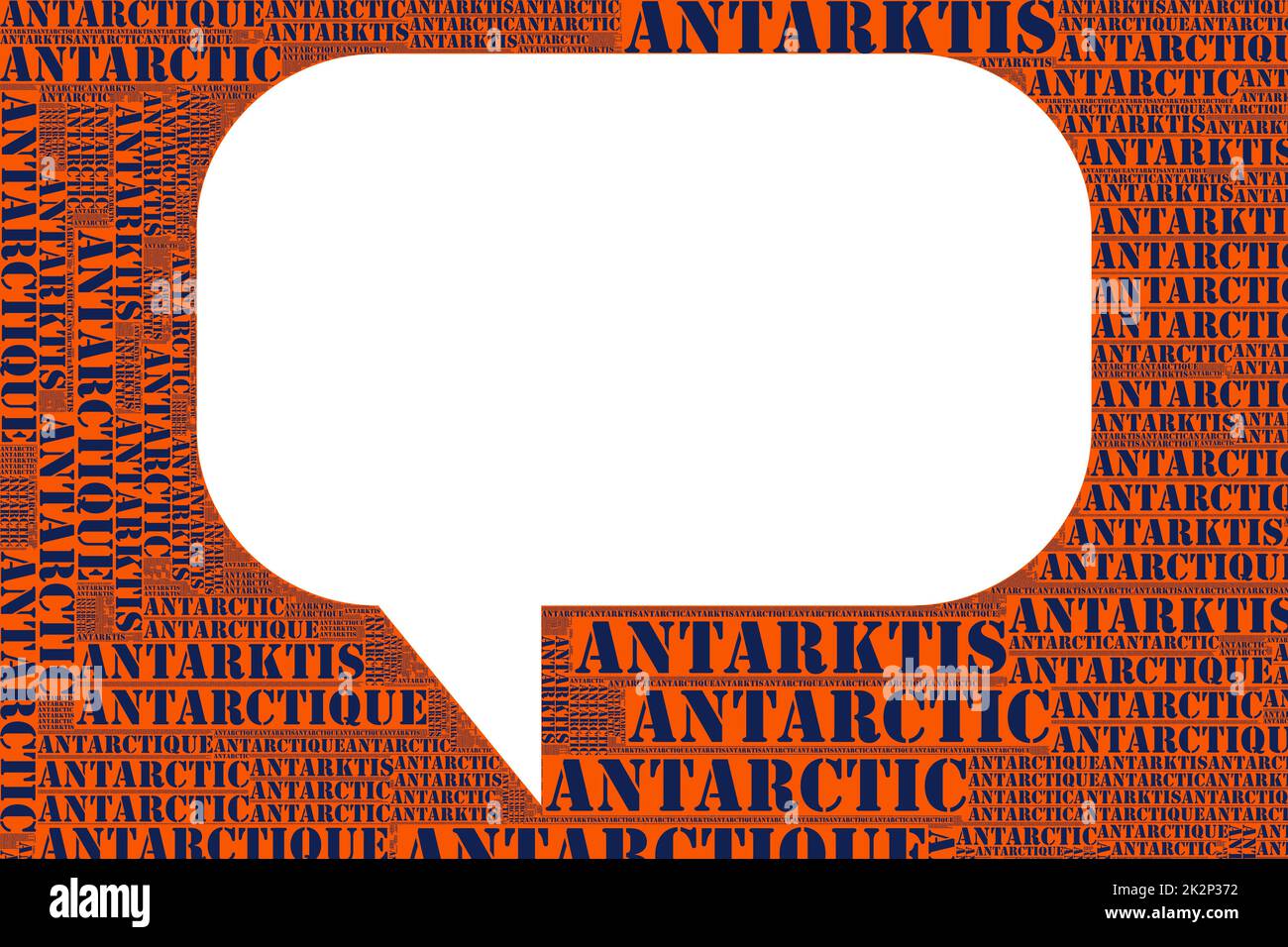 The Words 'Antarktis, Antarctic, Antarctique, ' as Word Art, Word Cloud, Tag Cloud in Different Languages with Copy Space. Stock Photo