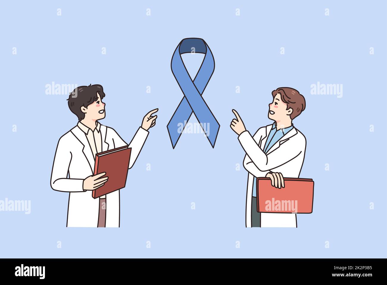 Male doctors discuss patient cancer diagnosis Stock Photo
