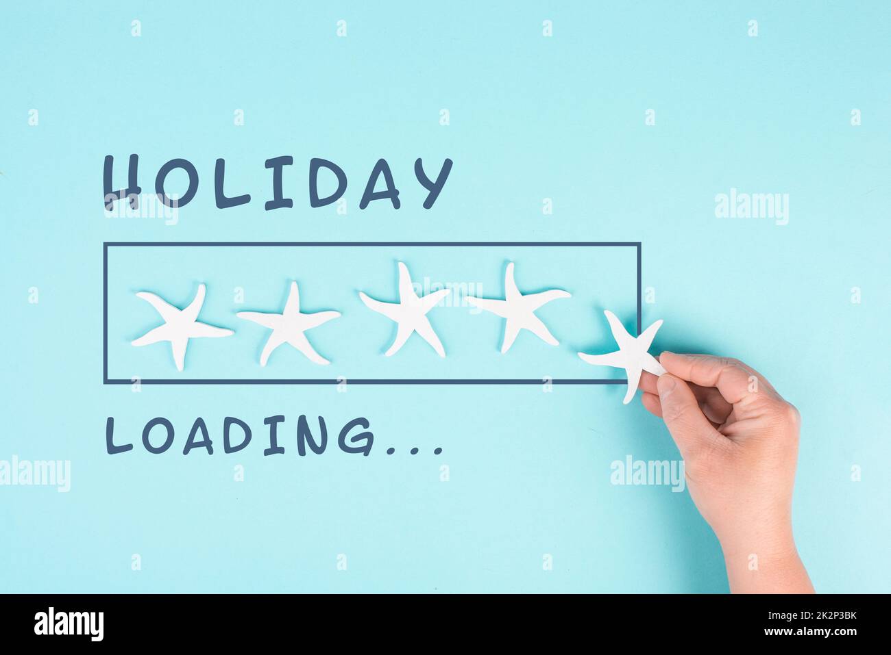 Progress bar with sea stars, holiday loading ist standing on the paper, planning a trip for the weekend, vacation and travel concept Stock Photo