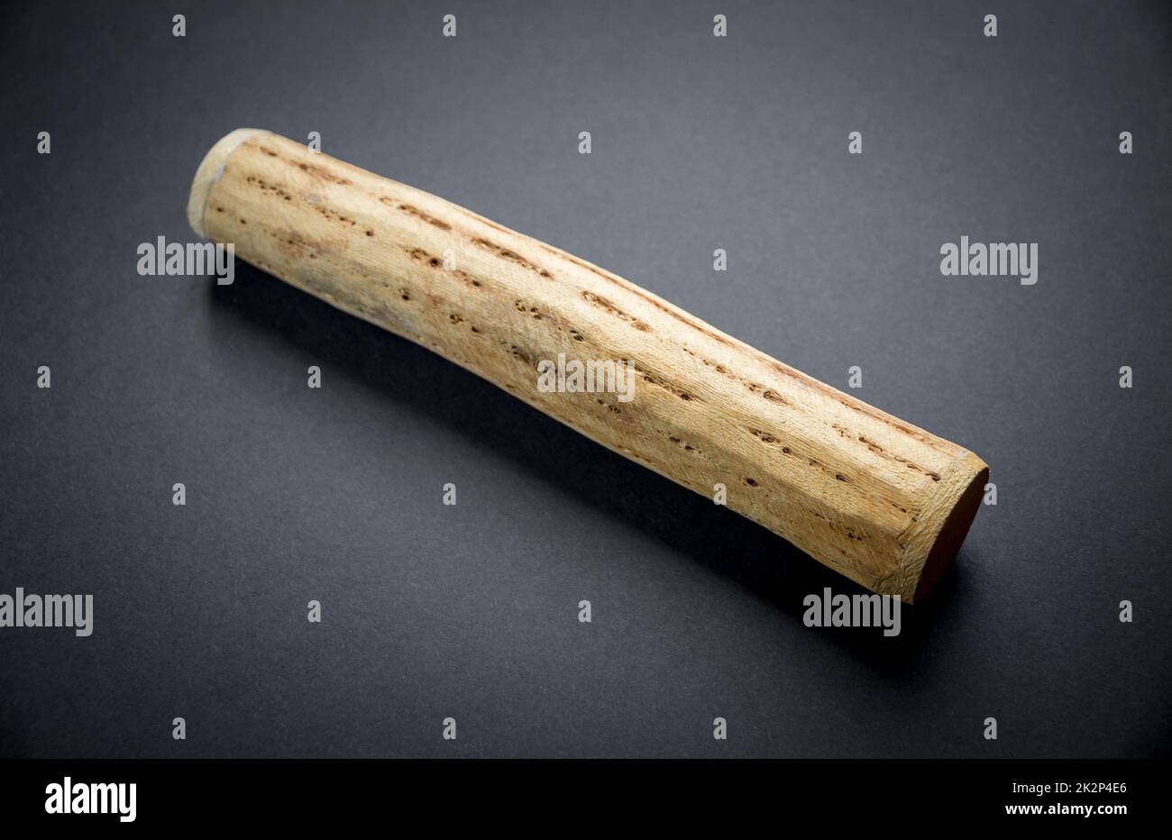 Traditional rain stick made of cactus wood isolated on black Stock