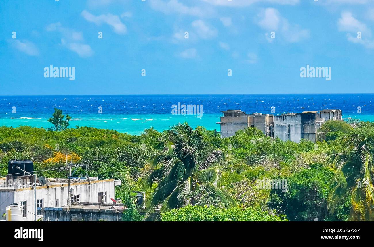 Cityscape caribbean ocean and beach panorama view Playa del Carmen. Stock Photo