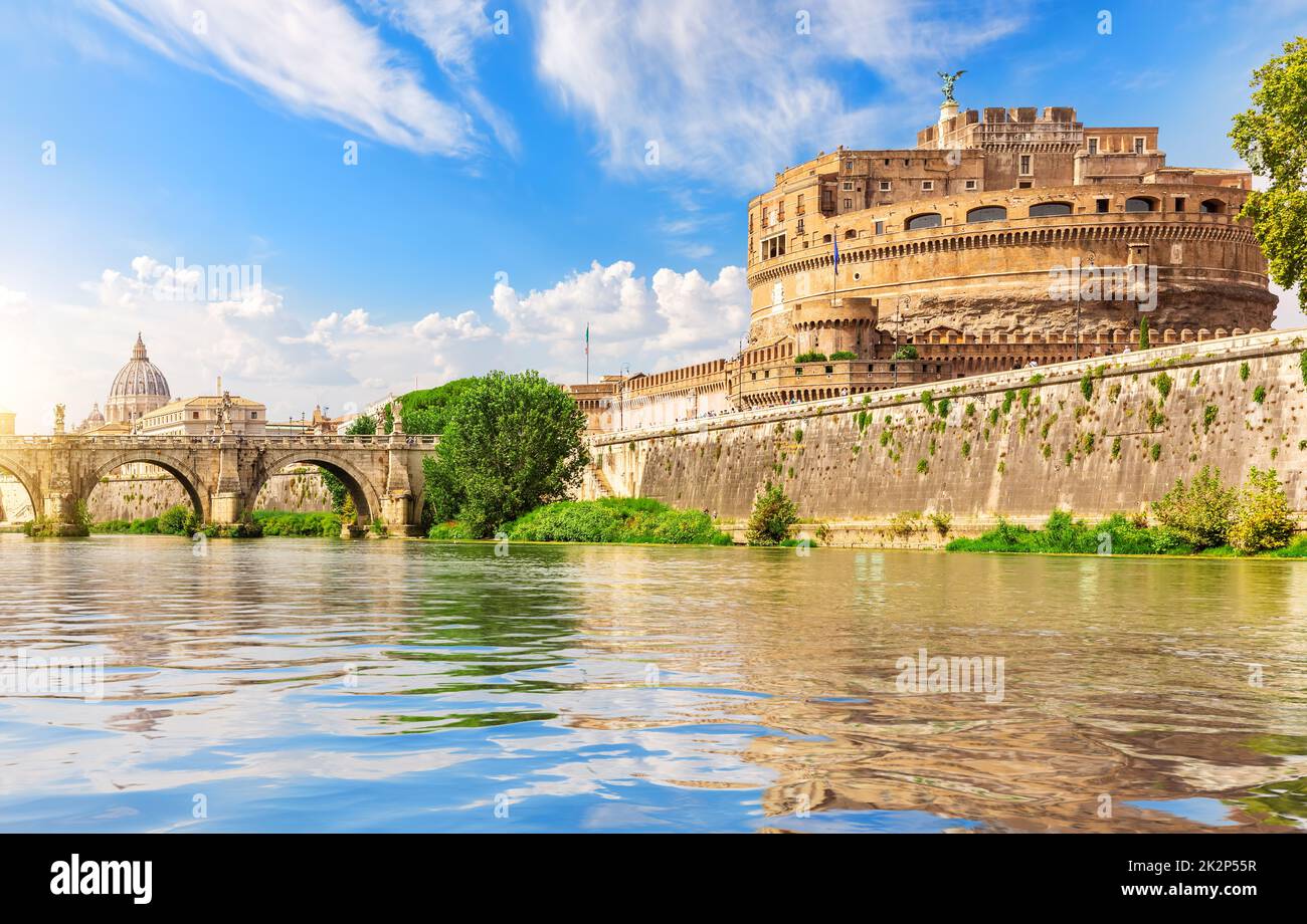 Bridge Vittorio Emanuele II over the Tiber River, Rome, Italy Stock Photo