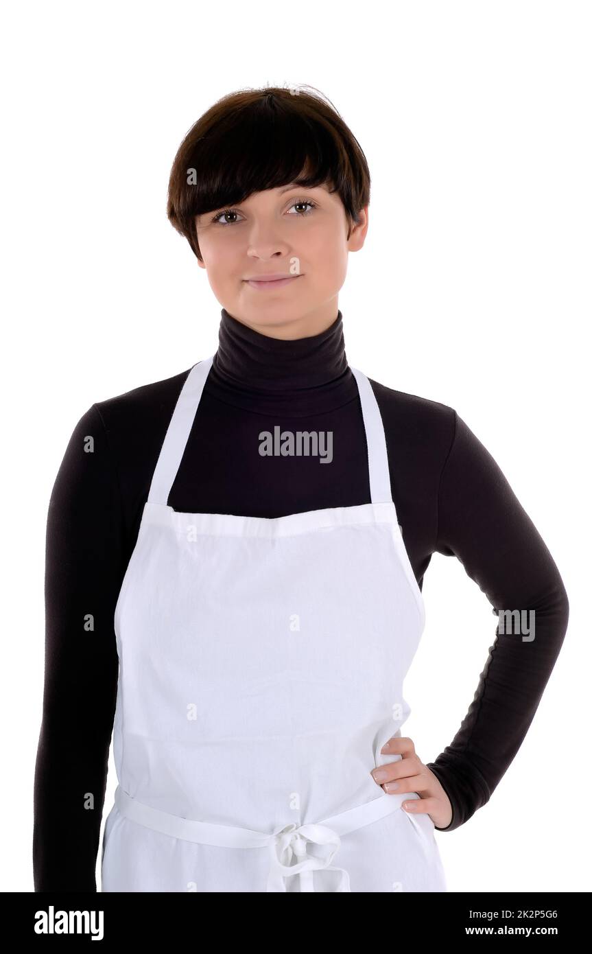 Portrait of a cook in chef clothes against white background Stock Photo