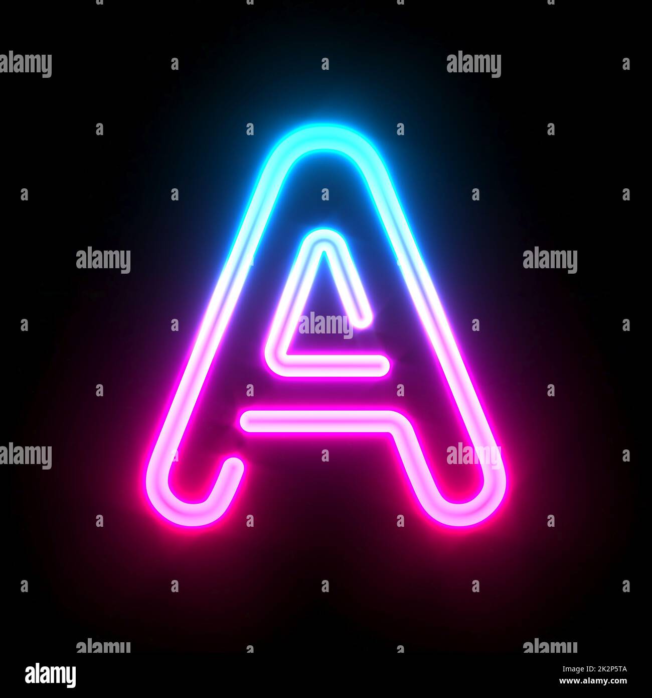 Blue pink glowing neon tube font Letter A 3D Stock Photo