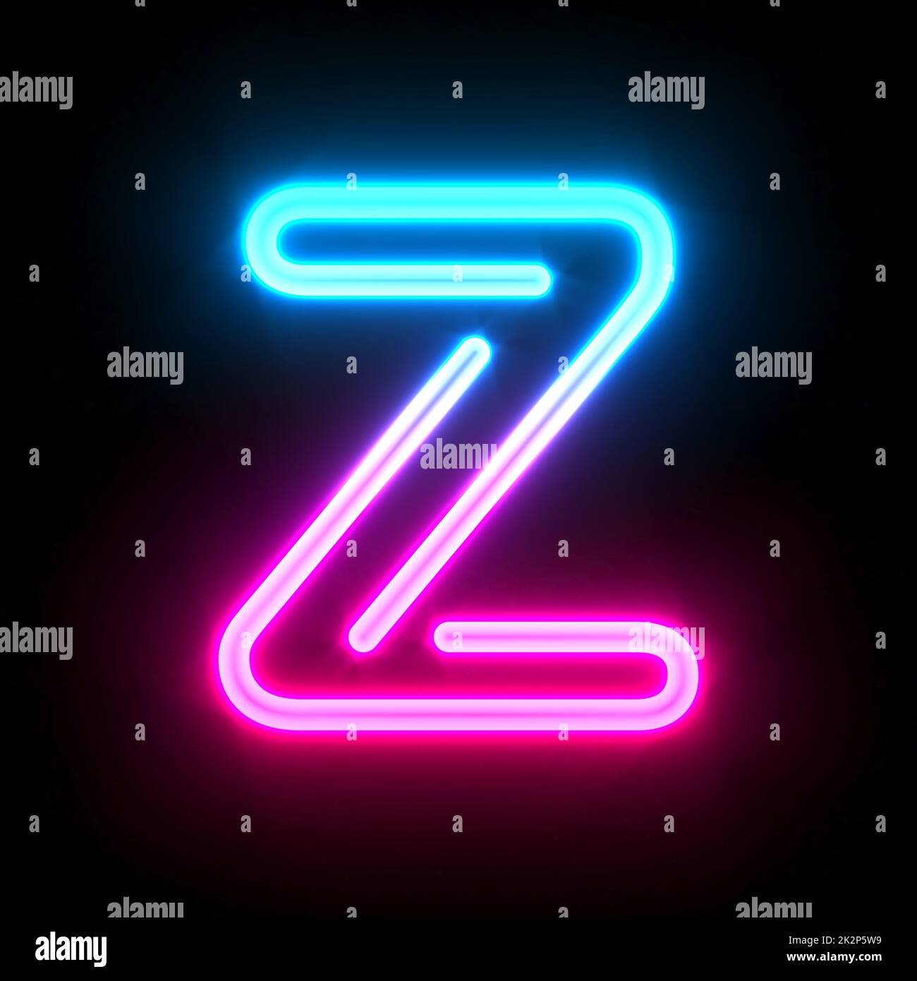 Blue pink glowing neon tube font Letter Z 3D Stock Photo