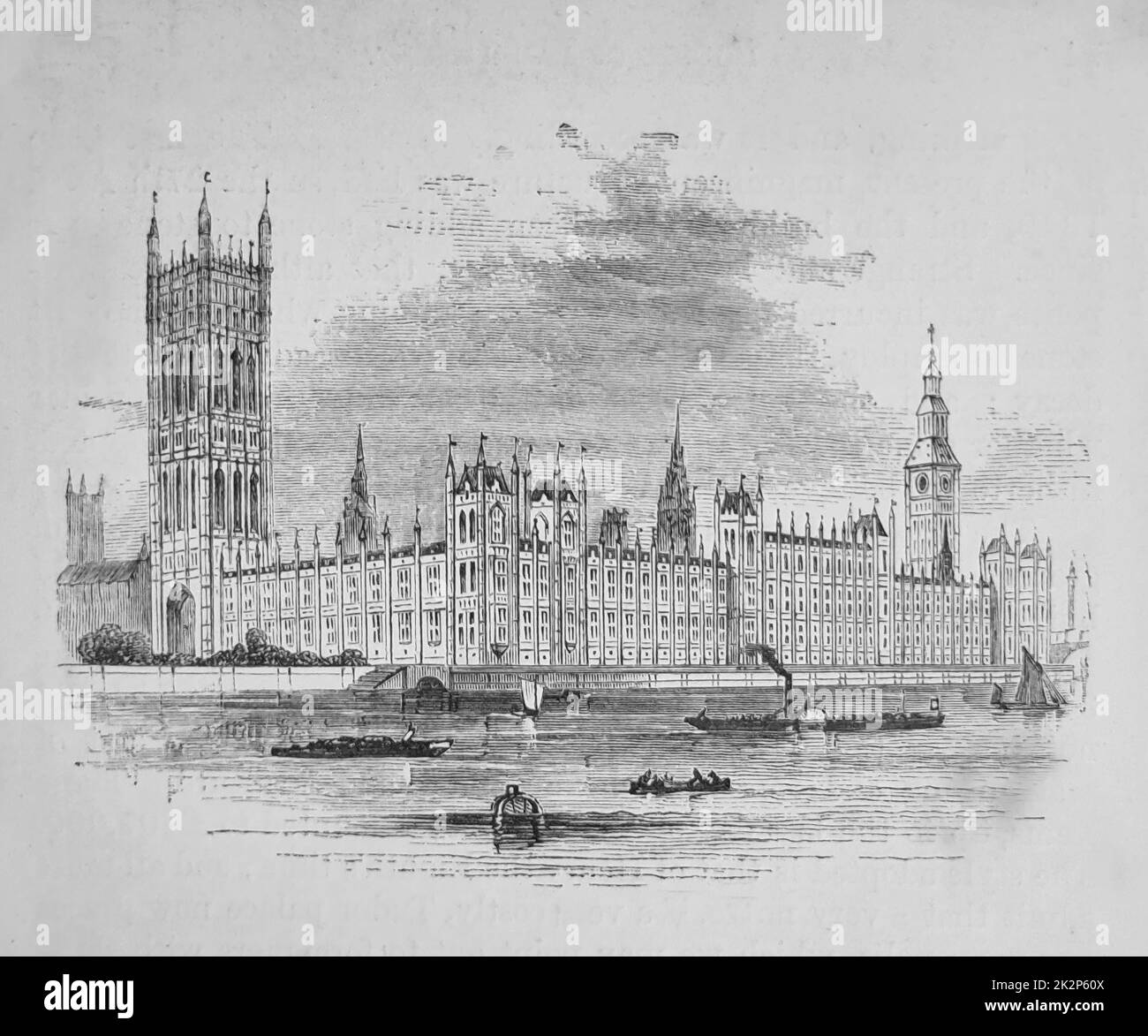 Houses of Parliament Engraving - 1863 Stock Photo