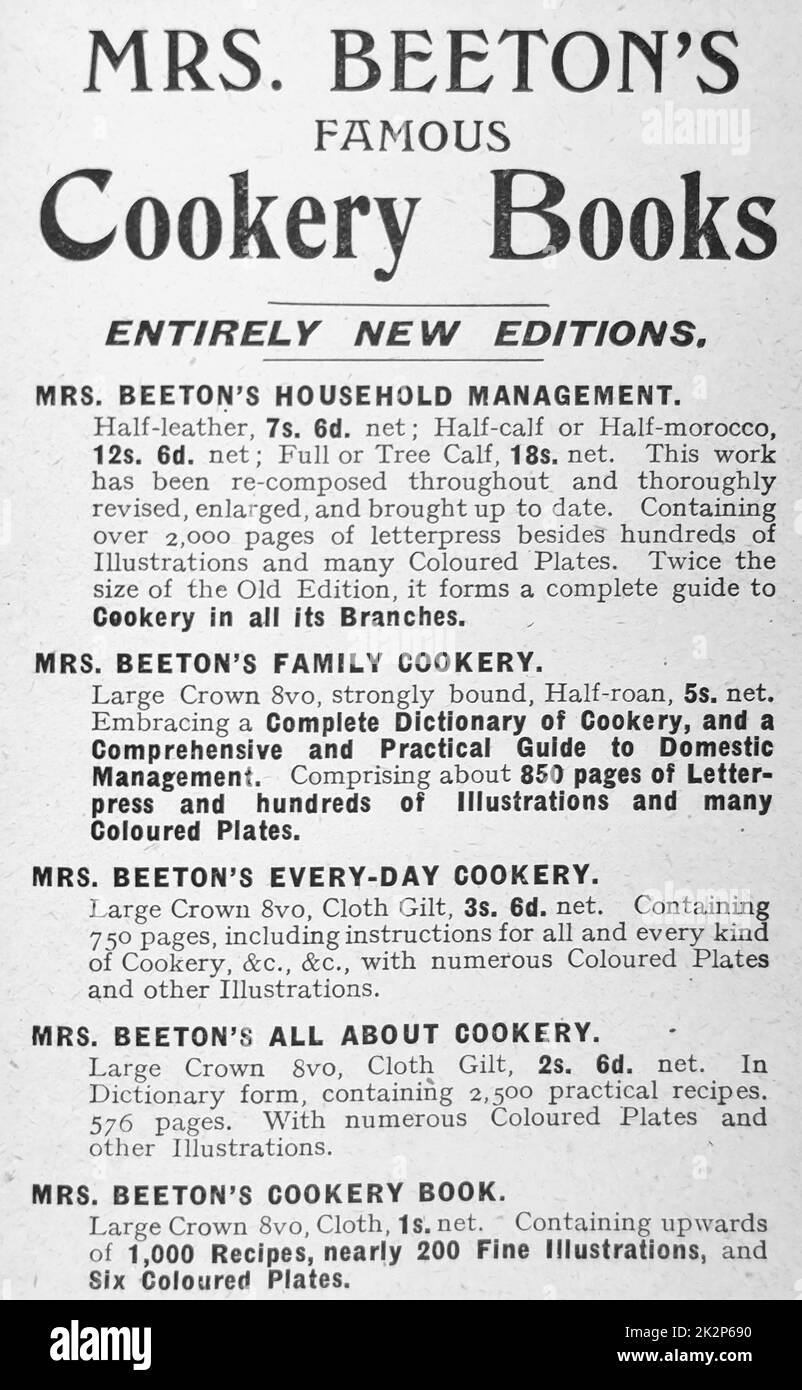 Mrs Beeton's Cookery Books Advert. Stock Photo