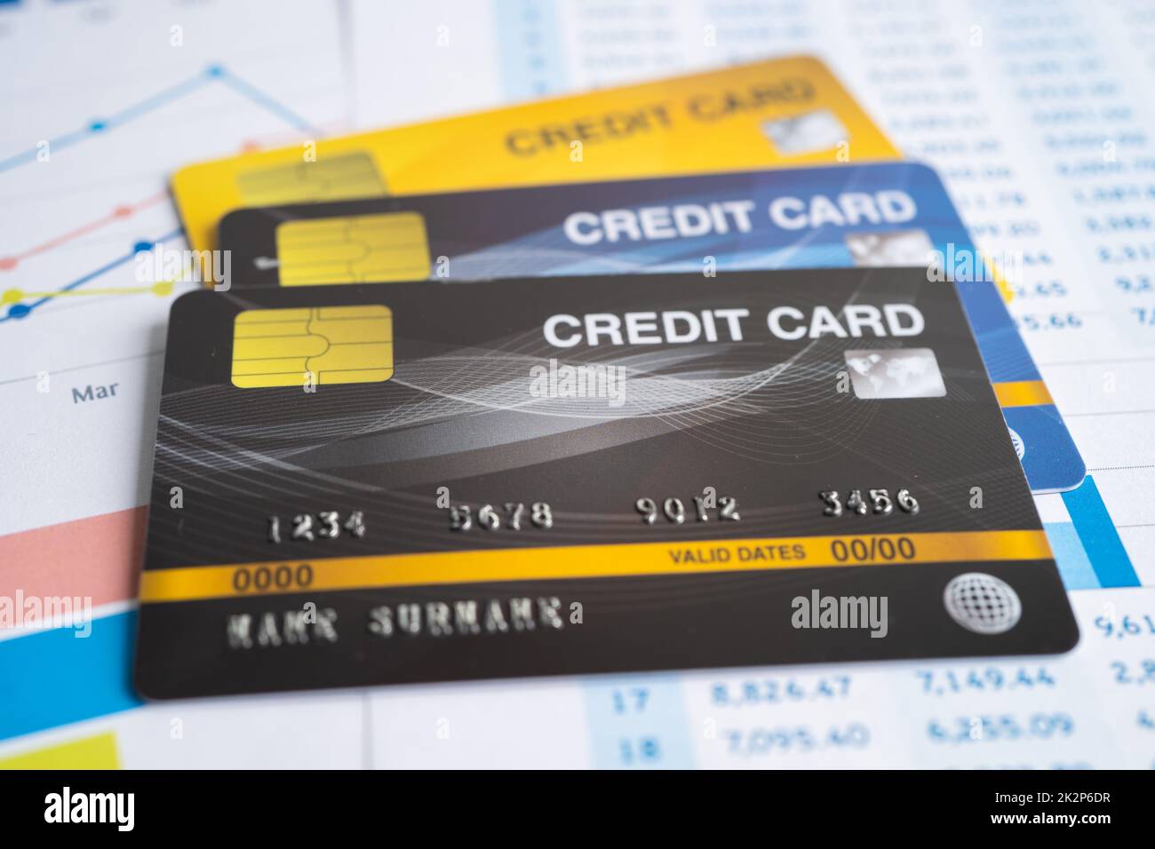 Credit card on chart and graph paper. Finance development, Banking