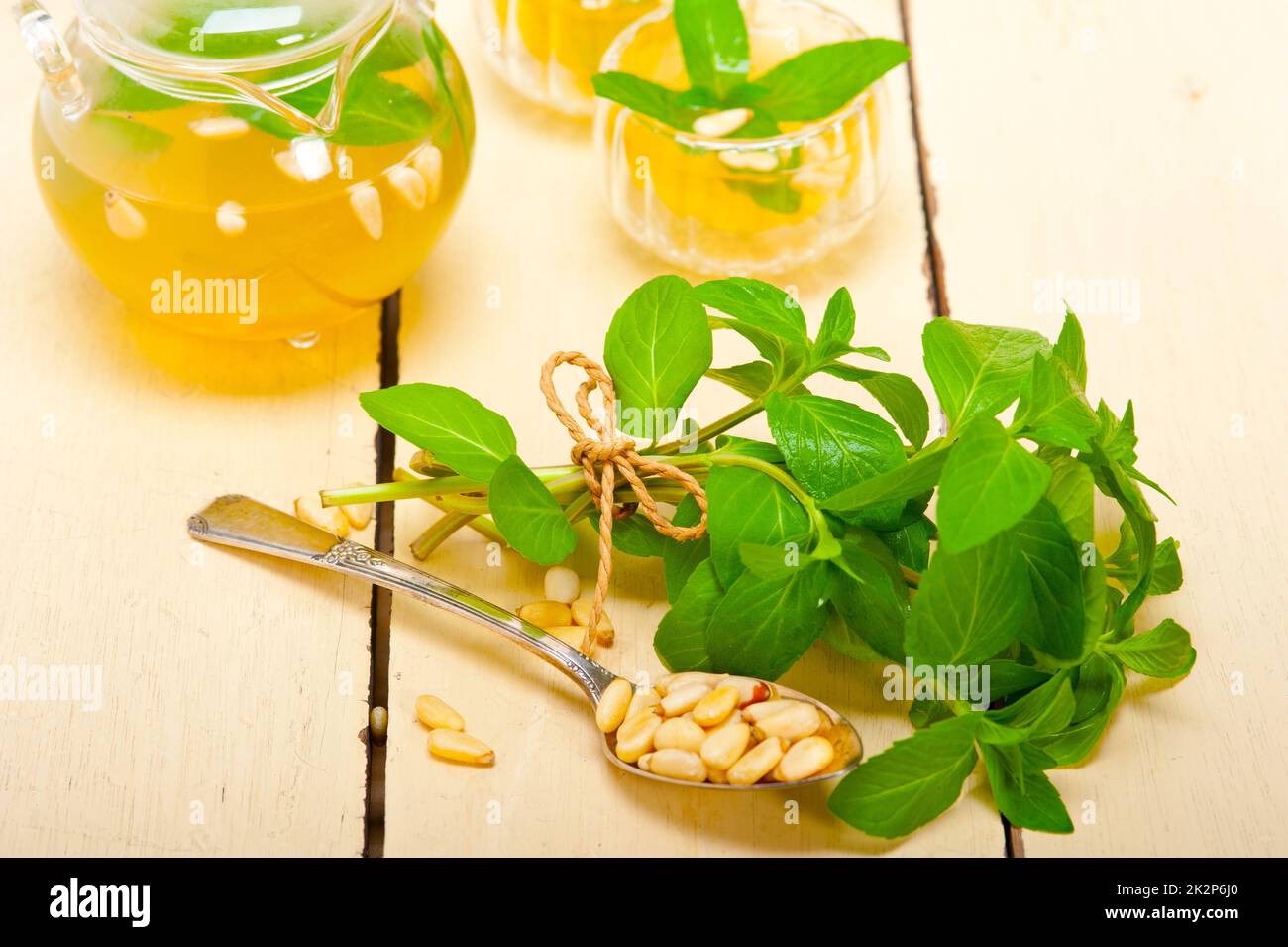 Arab traditional mint and pine nuts tea Stock Photo Alamy