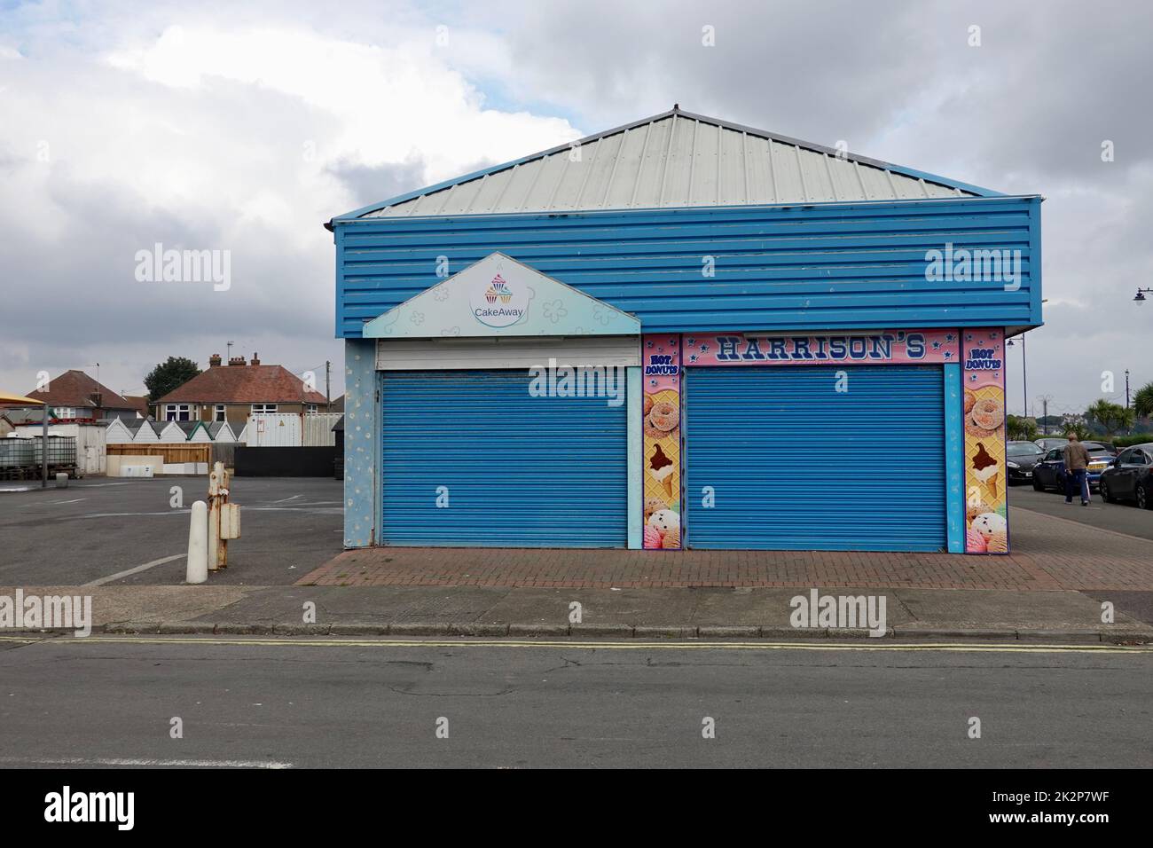 Felixstowe, Suffolk, UK - 23 September 2022 : Harrisons ice cream, donut and waffle shop closed up in low season. Stock Photo