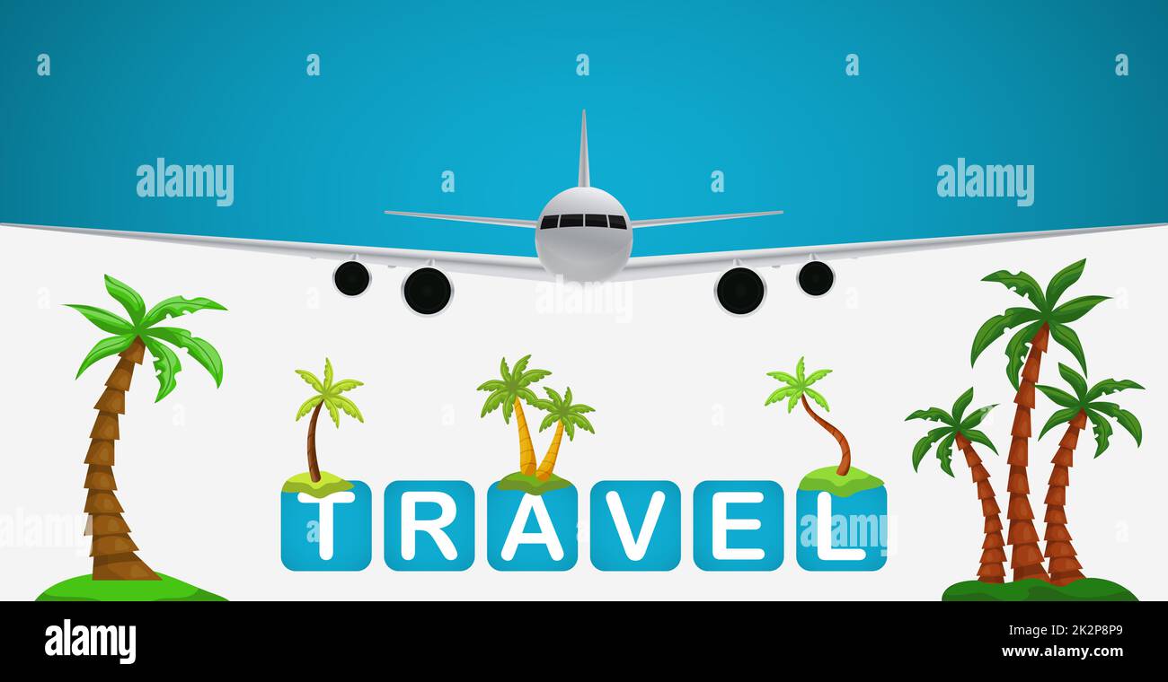 Airplane travel to hot countries, family vacation - Vector Stock Photo