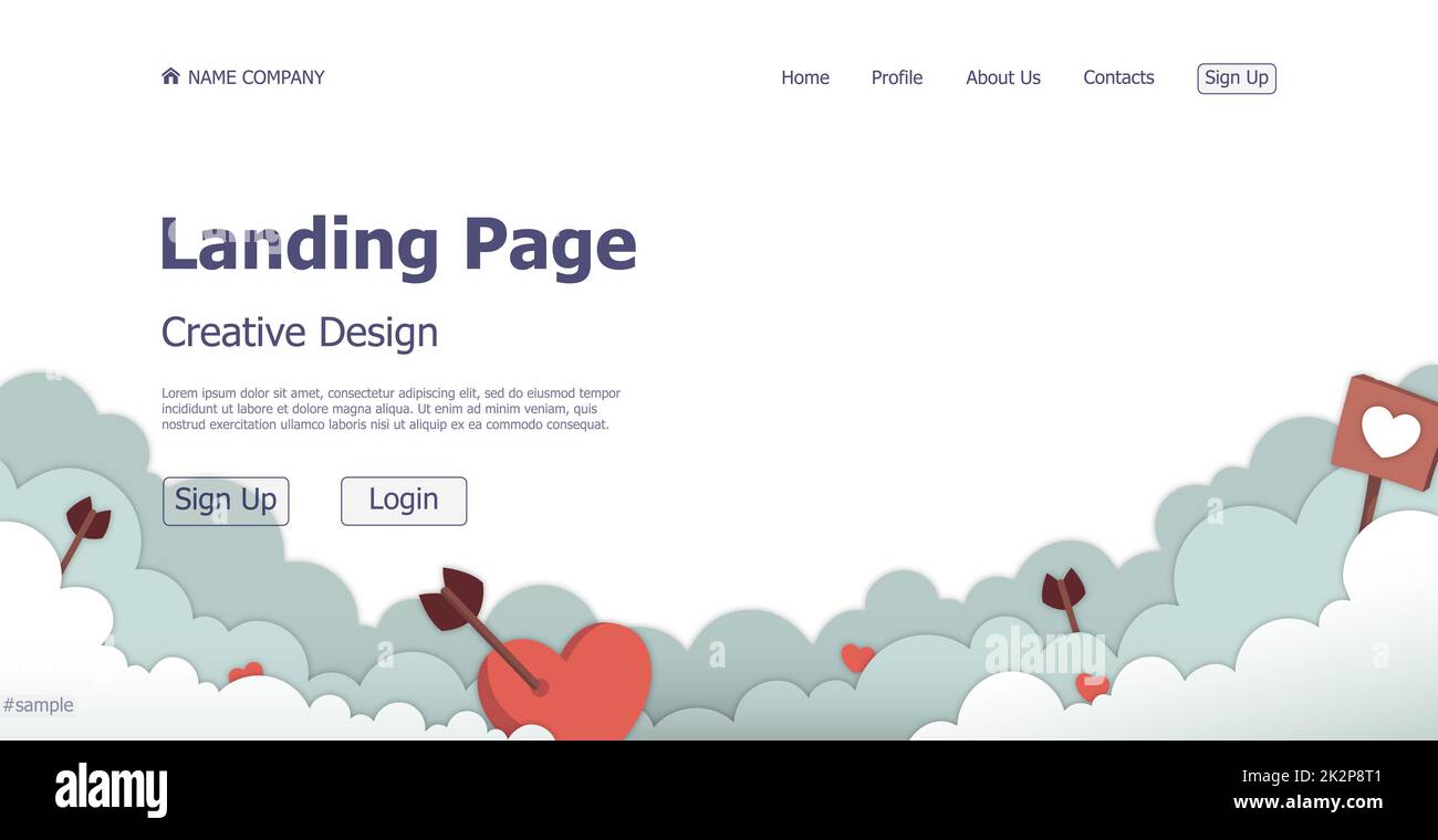 White heart background design concept for dating website landing page - Vector Stock Photo