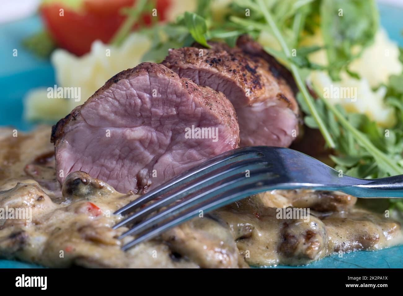 pork fillet with mushroom sauce Stock Photo Alamy