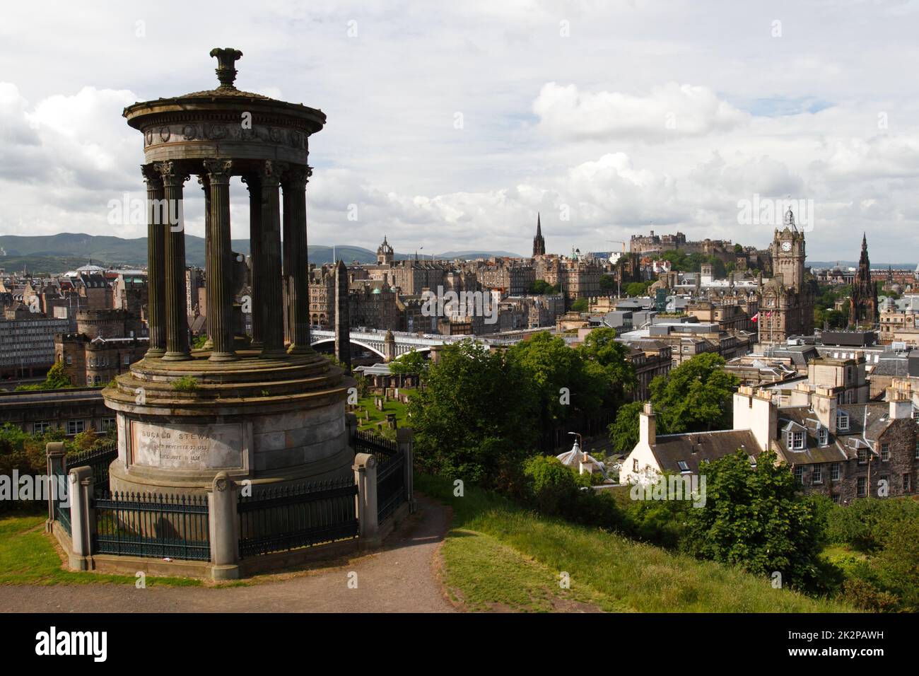 Cityscape view of the old town district of Edinburgh City from the hilltop of Calton Hill in central Edinburgh, Scotland, UK Stock Photo