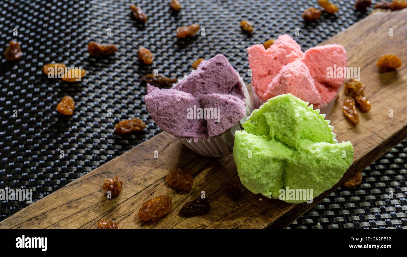 steamed cupcake on the wood table Stock Photo